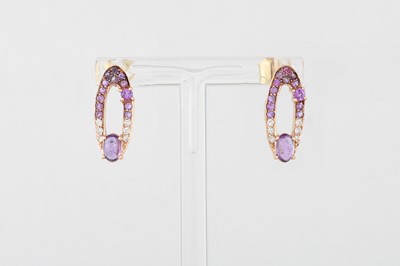 Lot 167 - A PAIR OF DIAMOND AND AMETHYST EARRINGS,...