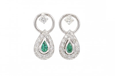 Lot 350 - A PAIR OF EMERALD AND DIAMOND CLUSTER EARRINGS,...