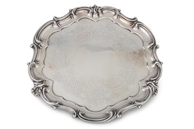 Lot 430 - A LATE VICTORIAN SILVER PLATED SALVER,...