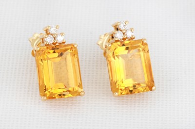 Lot 61 - A PAIR OF CITRINE AND DIAMOND EARRINGS,...