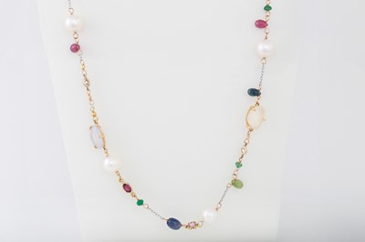 Lot 110 - A MULTI STONE NECKLACE, set with pearls,...