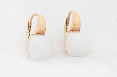 Lot 141 - A PAIR OF CHALCEDONY EARRINGS, mounted in...