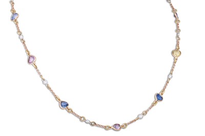 Lot 213 - A SAPPHIRE AND DIAMOND NECK CHAIN, the...