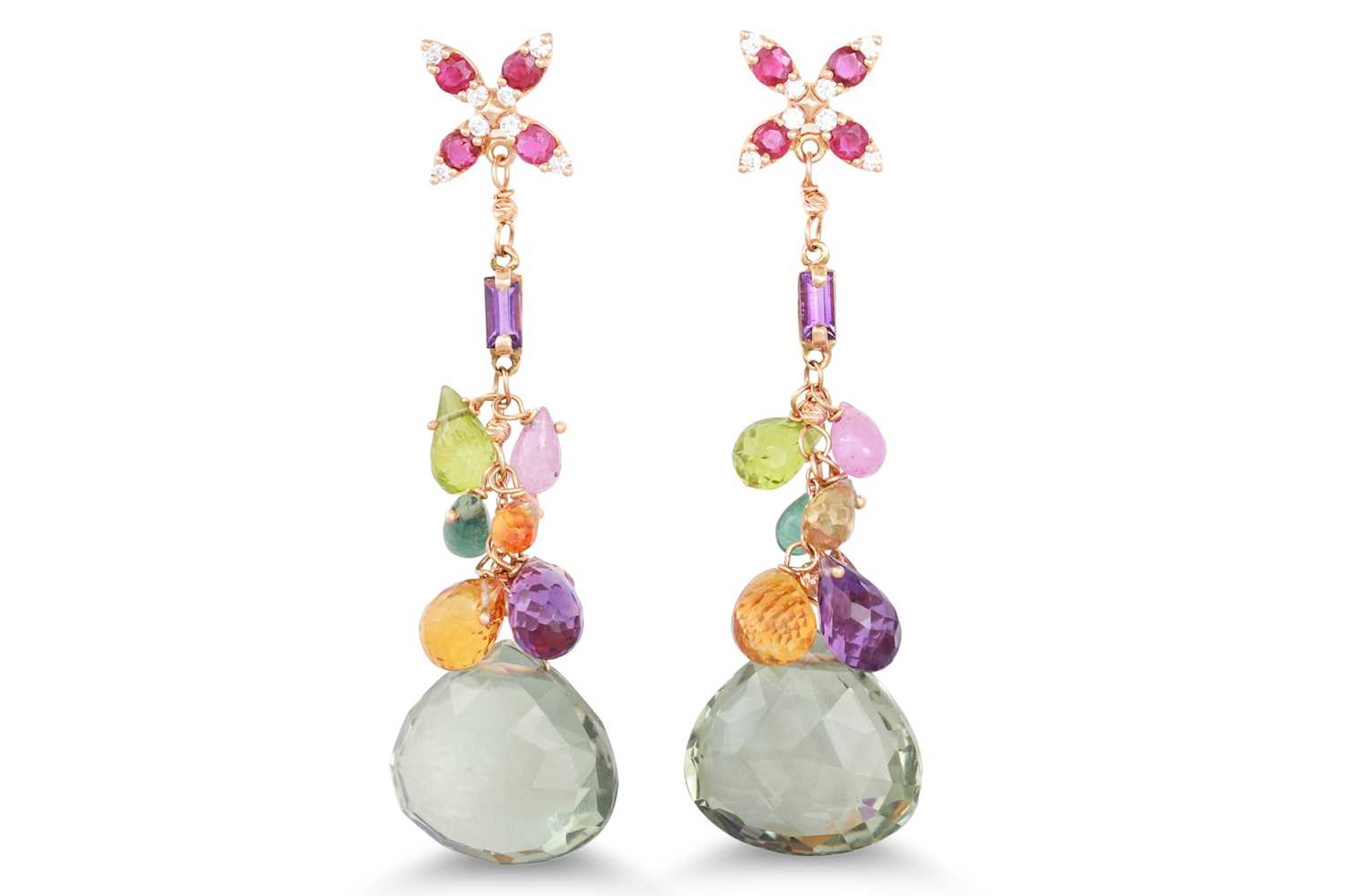 Lot 277 - A PAIR OF CHALCEDONY AND TOURMALINE DROP...