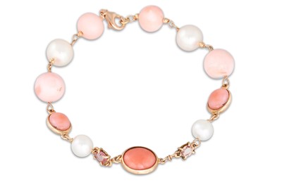 Lot 281 - A CORAL AND PEARL BRACELET, to 18ct yellow...