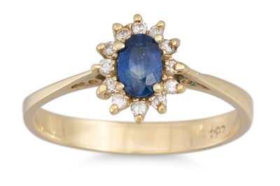 Lot 164 - A SAPPHIRE AND DIAMOND CLUSTER RING, mounted...