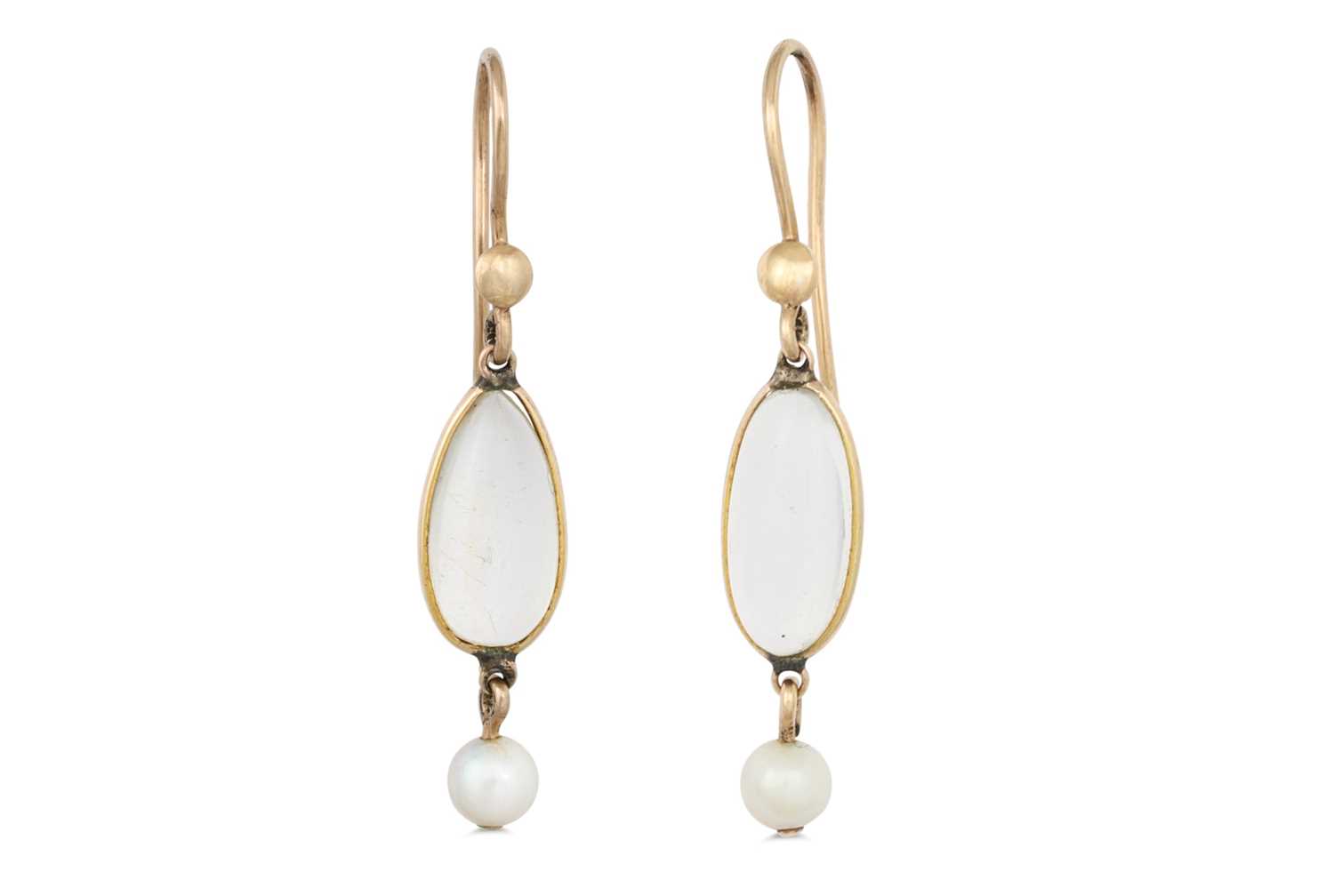 Lot 47 - A PAIR OF MOONSTONE AND CULTURED PEARL DROP...