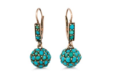 Lot 53 - A PAIR OF ANTIQUE TURQUOISE DROP EARRINGS,...