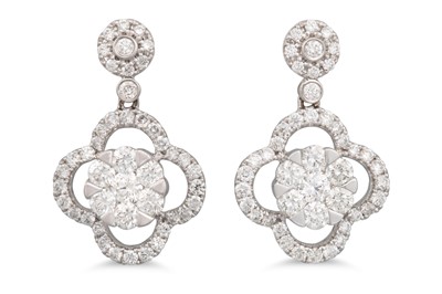 Lot 217 - A PAIR OF DIAMOND CLUSTER DROP EARRINGS, of...