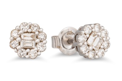 Lot 5 - A PAIR OF DIAMOND CLUSTER EARRINGS, mounted in...