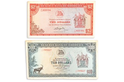 Lot 321 - RESERVE BANK OF RHODESIA, a 1977 $2 VF and a...