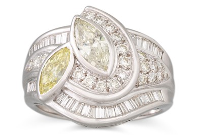 Lot 171 - A DIAMOND CLUSTER RING, set with two marquise...