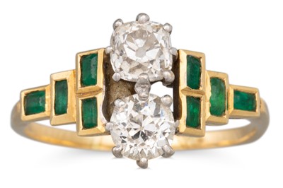 Lot 168 - A DIAMOND AND EMERALD RING, the two old cut...