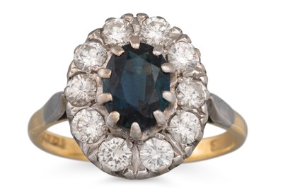 Lot 199 - A SAPPHIRE AND DIAMOND CLUSTER RING, mounted...