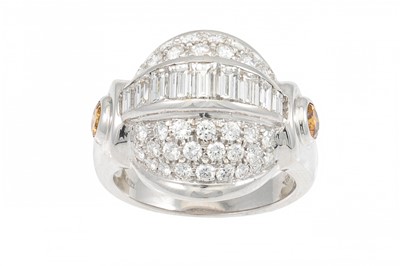 Lot 334 - A DIAMOND CLUSTER RING, of domed style, set...