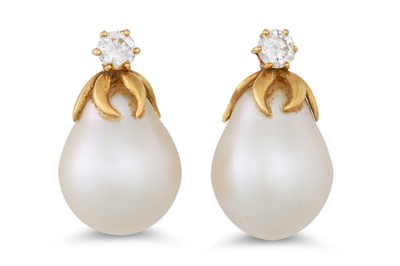 Lot 348 - A PAIR OF SOUTH SEA PEARL AND DIAMOND EARRINGS,...