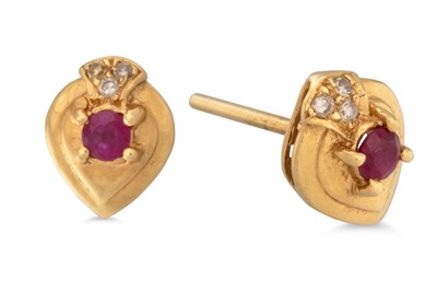 Lot 76 - A PAIR OF RUBY AND DIAMOND EARRINGS, mounted...