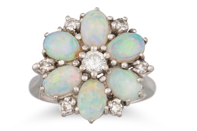 Lot 196 - A WATER OPAL AND DIAMOND CLUSTER RING, mounted...