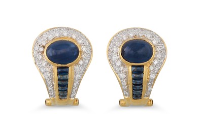 Lot 188 - A PAIR OF DIAMOND AND SAPPHIRE EARRINGS, the...