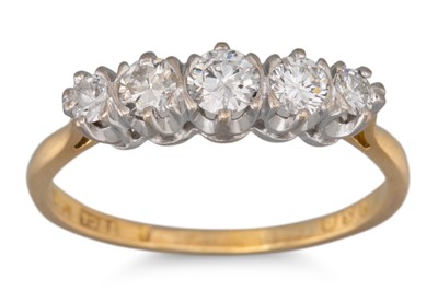 Lot 230 - A DIAMOND FIVE STONE RING, the round brilliant...