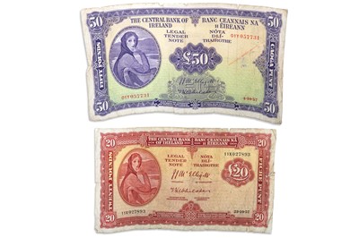 Lot 330 - TWO LAVERY IRISH BANKNOTES, a 1957 £50, with...