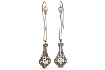 Lot 4 - A PAIR OF PEARL AND DIAMOND DROP EARRINGS,...
