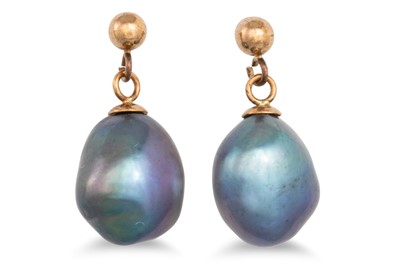 Lot 109 - A PAIR OF BAROQUE PEARL DROP EARRINGS, mounted...