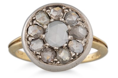 Lot 232 - A DIAMOND CLUSTER RING, the rose cut diamond...