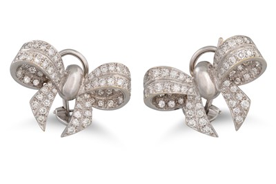 Lot 233 - A PAIR OF DIAMOND EARRINGS, pavé set in gold,...