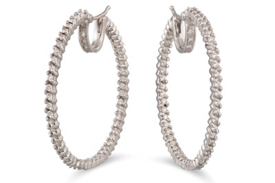 Lot 237 - A PAIR OF DIAMOND SET HOOP EARRINGS, the...