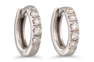 Lot 293 - A PAIR OF DIAMOND HOOP EARRINGS, mounted in...