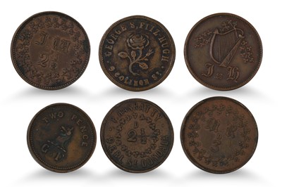 Lot 344 - 1800s 6 X DUBLIN TAVERN TOKENS VICTORIA; MR 3d,...