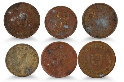 Lot 345 - 1800s 28 ASSORTED IRISH DUBLIN TAVERN TOKENS...