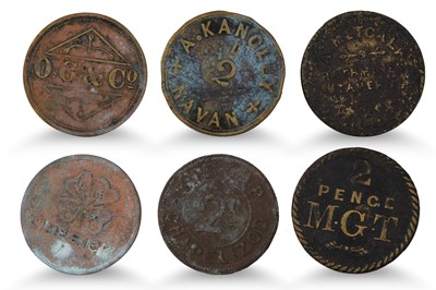 Lot 345 - 1800s 28 ASSORTED IRISH DUBLIN TAVERN TOKENS...