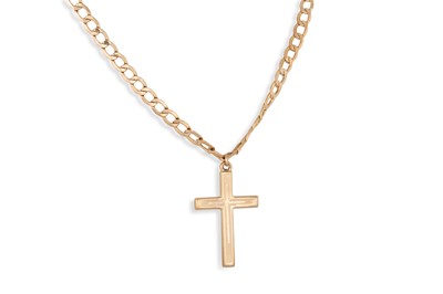 Lot 52 - A 9CT GOLD CROSS AND CHAIN, 6 g.