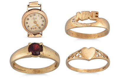 Lot 61 - THREE 9CT GOLD RINGS, along with a 9ct gold...