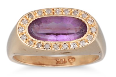 Lot 62 - AN AMETHYST AND DIAMOND CLUSTER RING, mounted...