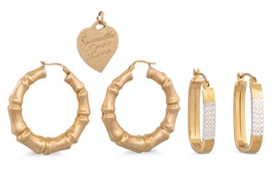 Lot 63 - TWO PAIRS OF 9CT GOLD EARRINGS, together with...