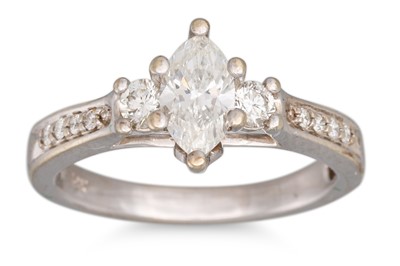 Lot 66 - A DIAMOND RING, the marquise cut diamond to...