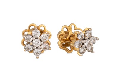 Lot 97 - A PAIR OF DIAMOND CLUSTER EARRINGS, mounted in...