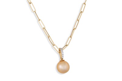 Lot 100 - A DIAMOND AND CULTURED PEARL PENDANT, mounted...