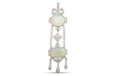 Lot 123 - A WATER OPAL, BOULDER OPAL AND DIAMOND BROOCH,...