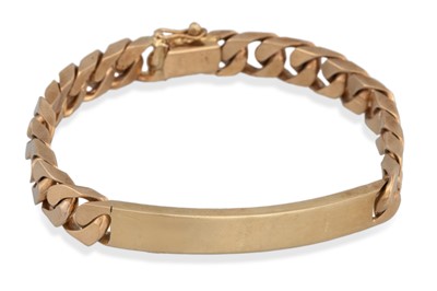 Lot 177 - A HEAVY 9CT GOLD ID BRACELET, 38 g.