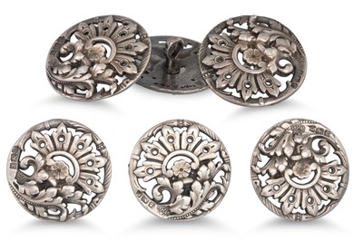 Lot 179 - SIX EDWARDIAN SILVER EMBOSSED BUTTONS,...