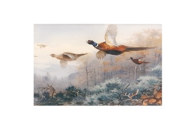Lot 606 - MODERN SCHOOL 
Pheasants in flight, ca 36 x 24"...