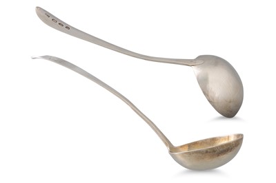 Lot 395 - A PAIR OF GEORGE III IRISH SILVER CREAM LADLES,...