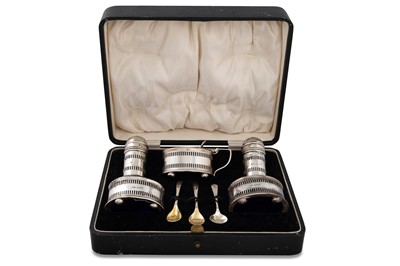 Lot 400 - A FIVE PIECE GEORGE V SILVER CONDIMENT SET,...