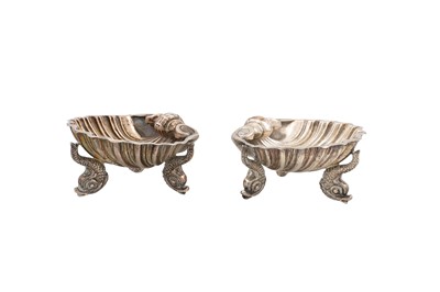 Lot 558 - A PAIR OF VICTORIAN SILVER SALTS, modelled as...