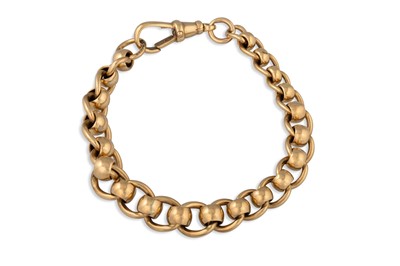 Lot 58 - A 9CT YELLOW GOLD ROLLER LINK BRACELET, 16.1 g.