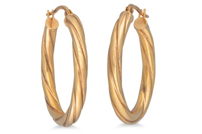 Lot 60 - A PAIR OF 9CT GOLD HOOP EARRINGS, 1.4 g.